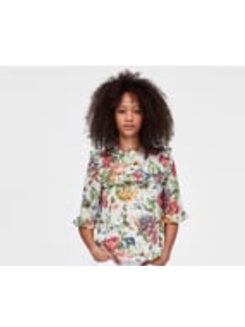 Zara Floral Print Ruffle-Trim Top - White Multi